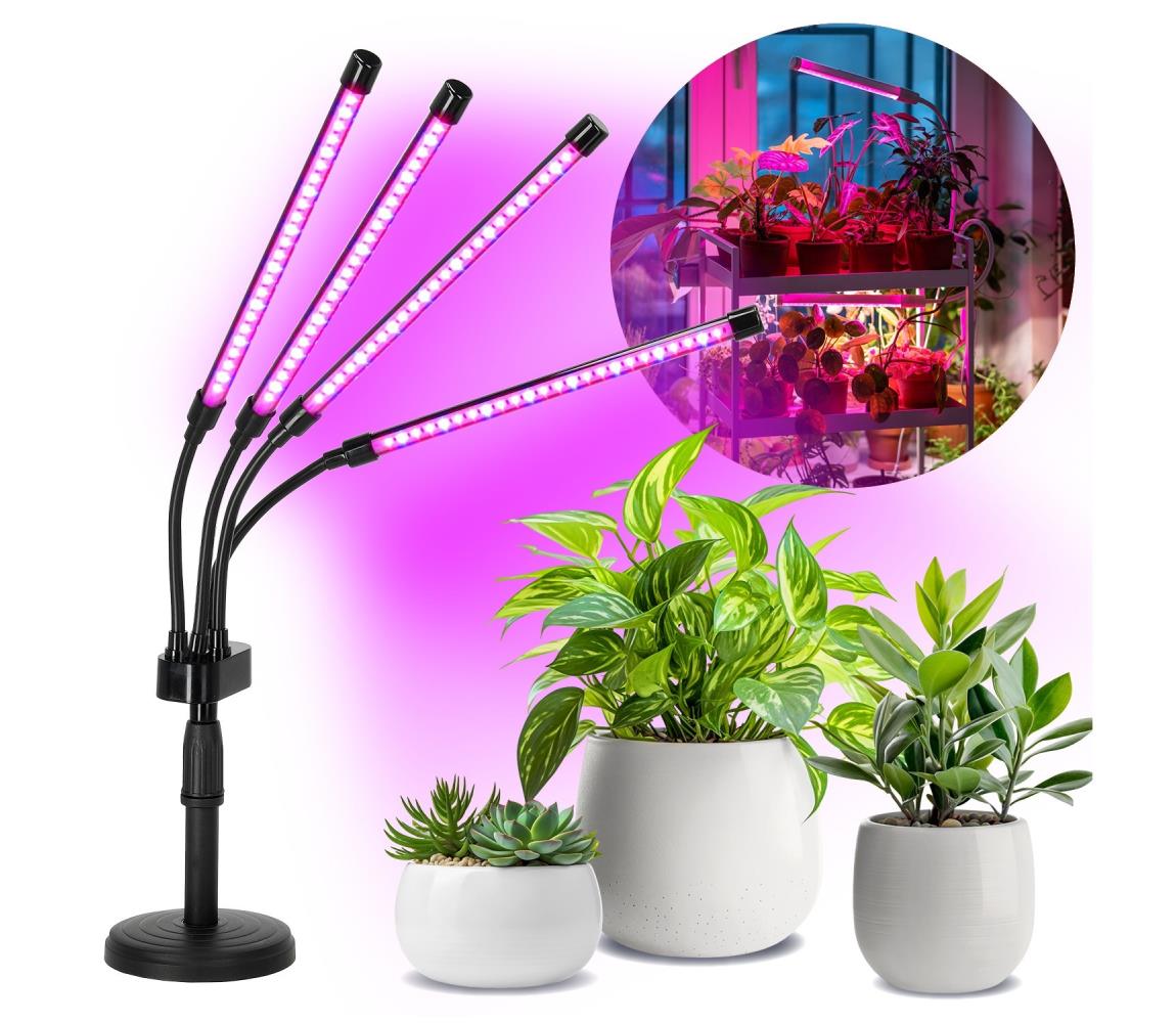 Donoci LED Stmievateľná stolná lampa na pestovanie rastlín VITARO 4xLED/10W/230V čierna