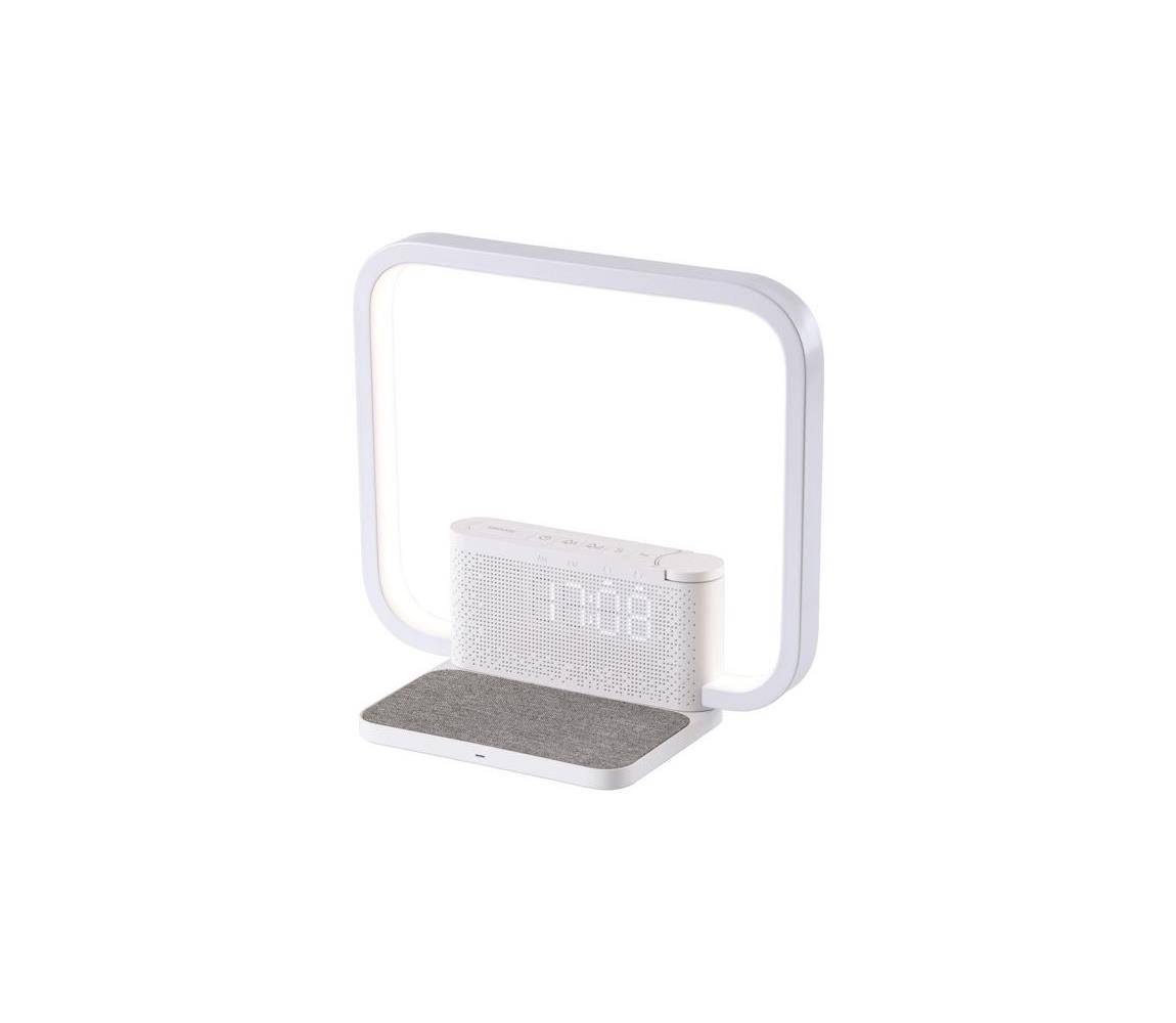 Donoci LED Stmievateľná stolná lampa s budíkom a nabíjaním 18W/230V biela