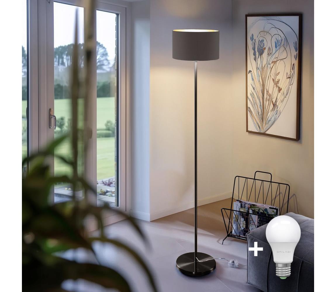 Donoci LED stojacia lampa TUNJA 1xE27/20W/230V pr. 30 cm čierna/taupe 1xSA2187+1xEG32488