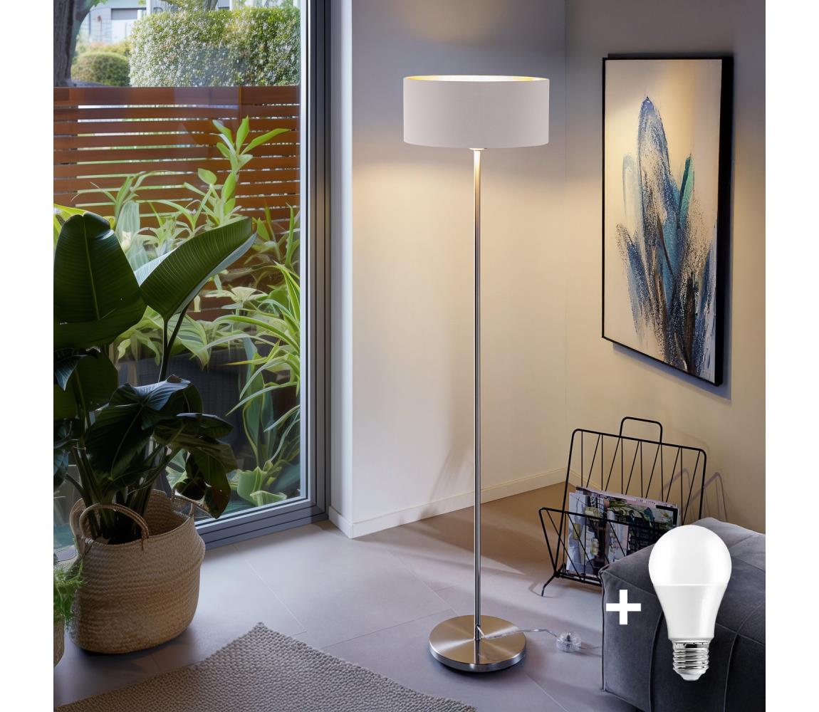 Donoci LED stojacia lampa TUNJA 1xE27/20W/230V pr. 38 cm matný chróm/biela 1xSA2188+1xEG32471