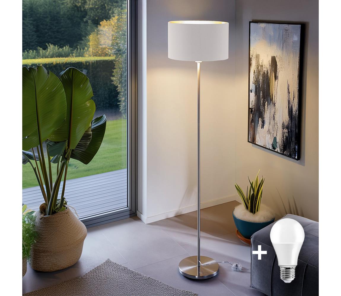 Donoci LED stojacia lampa TUNJA 1xE27/20W/230V pr. 38 cm matný chróm/biela 1xSA2188+1xEG32482