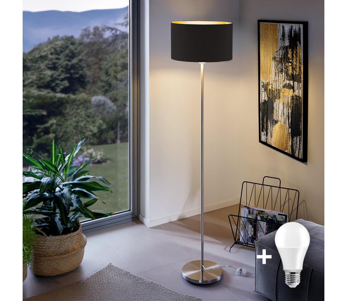 Donoci LED stojacia lampa TUNJA 1xE27/20W/230V pr. 38 cm matný chróm/čierna 1xSA2188+1xEG32486