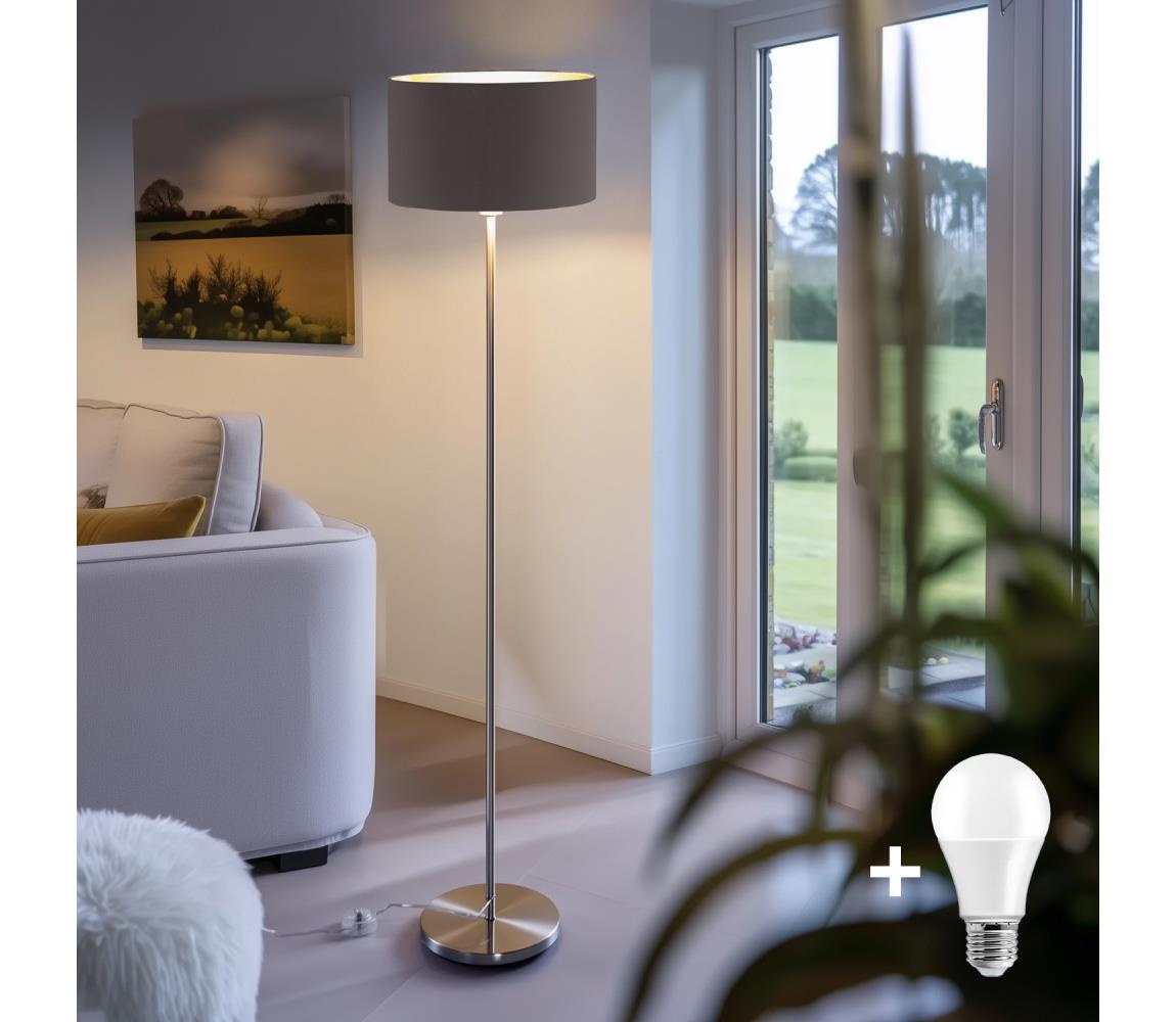 Donoci LED stojacia lampa TUNJA 1xE27/20W/230V pr. 38 cm matný chróm/hnedá 1xSA2188+1xEG32485