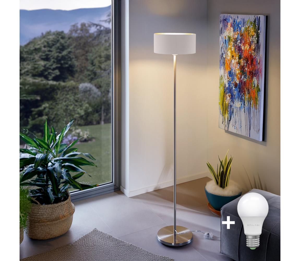 Donoci LED stojacia lampa TUNJA 1xE27/20W/230V priemer 30 cm matný chróm/biela 1xSA2188+1xEG32476