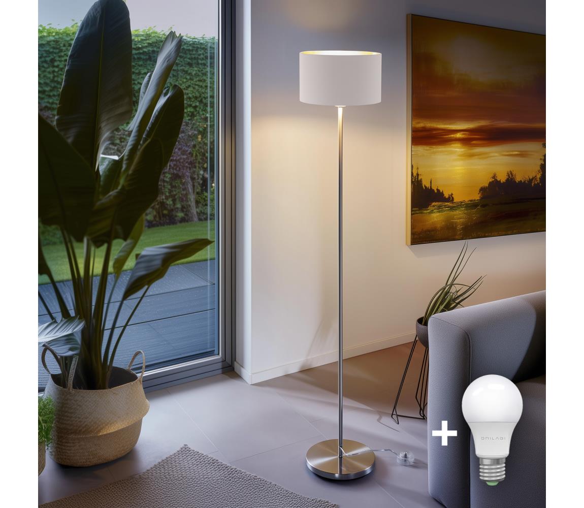 Donoci LED stojacia lampa TUNJA 1xE27/20W/230V priemer 30 cm matný chróm/biela 1xSA2188+1xEG32487