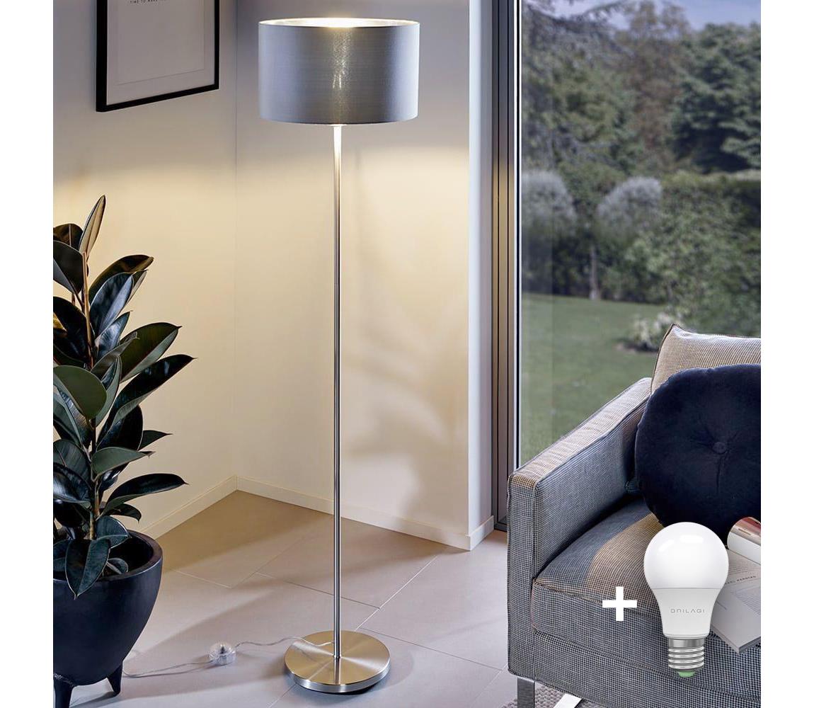 Donoci LED stojacia lampa TUNJA 1xE27/20W/230V priemer 30 cm matný chróm/šedá 1xSA2188+1xEG32489