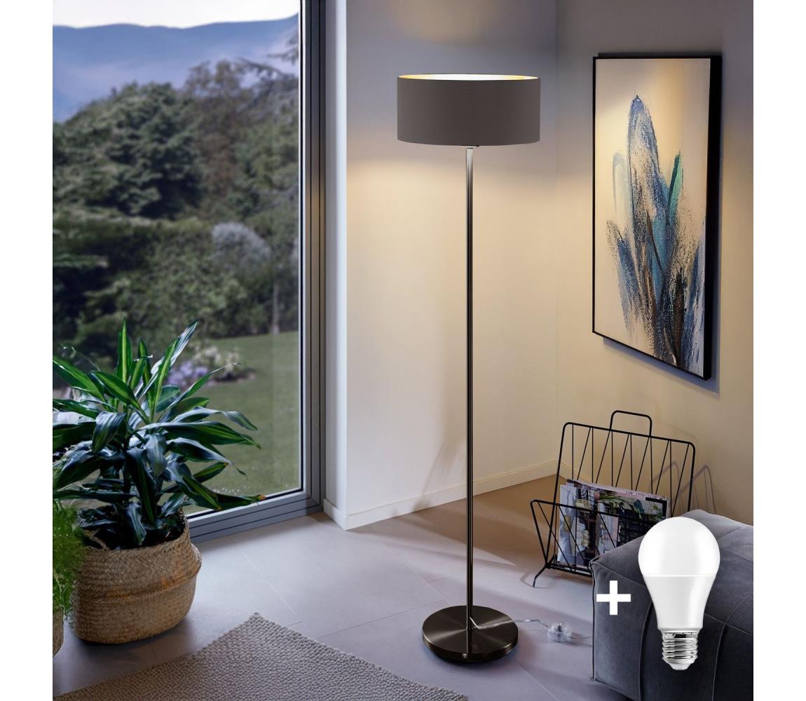 Donoci LED stojacia lampa TUNJA 1xE27/20W/230V priemer 38 cm čierna/hnedá 1xSA2187+1xEG32474