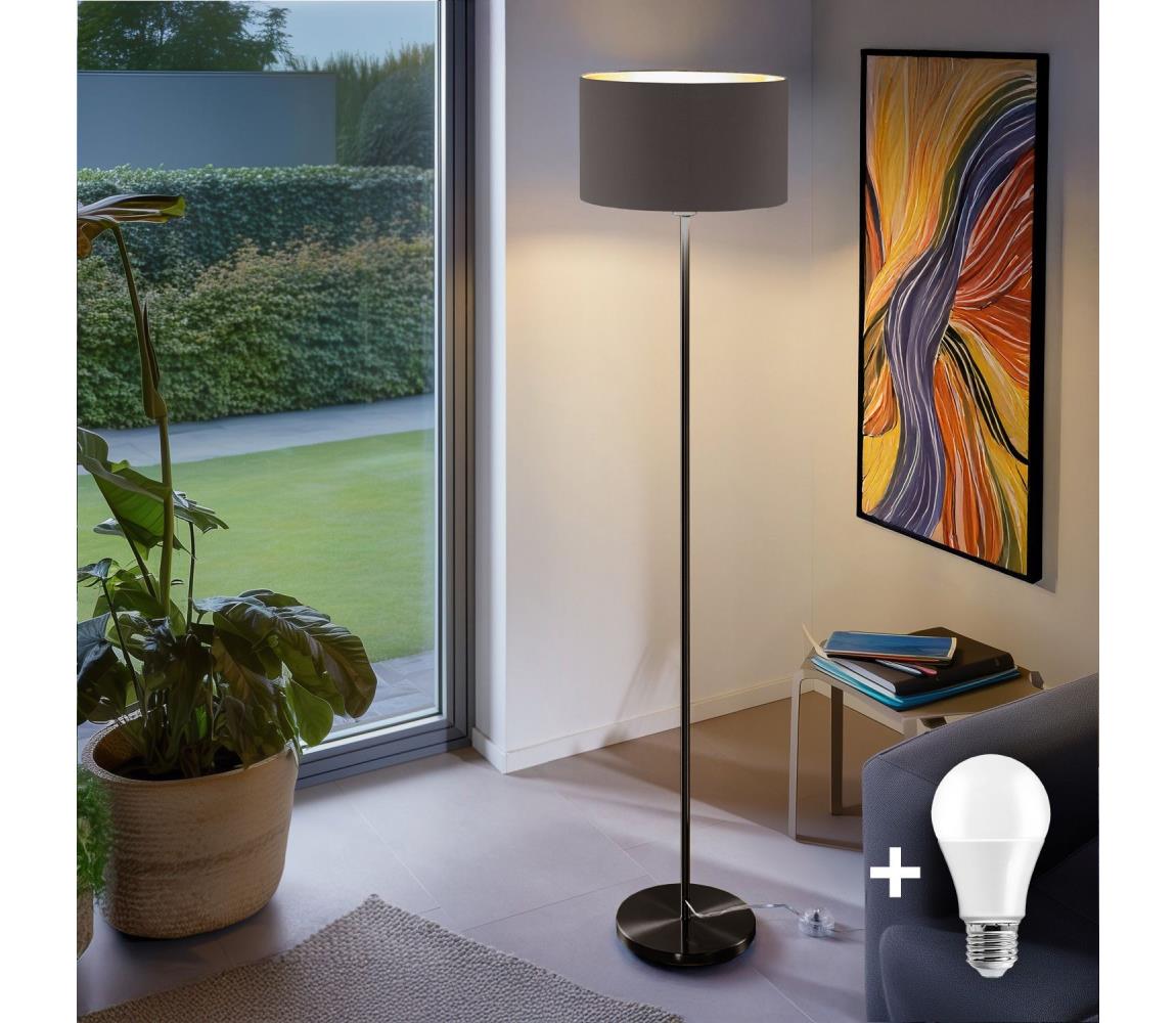 Donoci LED stojacia lampa TUNJA 1xE27/20W/230V priemer 38 cm čierna/taupe 1xSA2187+1xEG32483