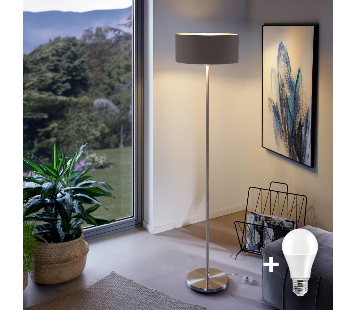 Donoci LED stojacia lampa TUNJA 1xE27/20W/230V priemer 38 cm matný chróm/hnedá 1xSA2188+1xEG32474