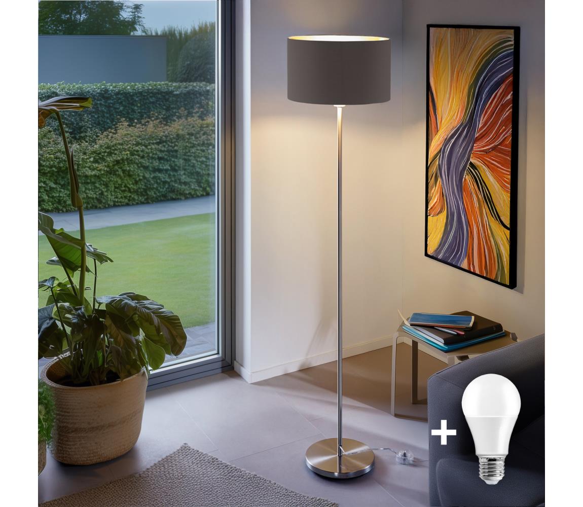 Donoci LED stojacia lampa TUNJA 1xE27/20W/230V priemer 38 cm matný chróm/taupe 1xSA2188+1xEG32483