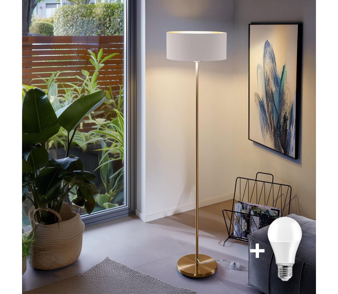 Donoci LED stojacia lampa TUNJA 1xE27/20W/230V, priemer 38 cm, zlatá/biela 1xSA2189+1xEG32471