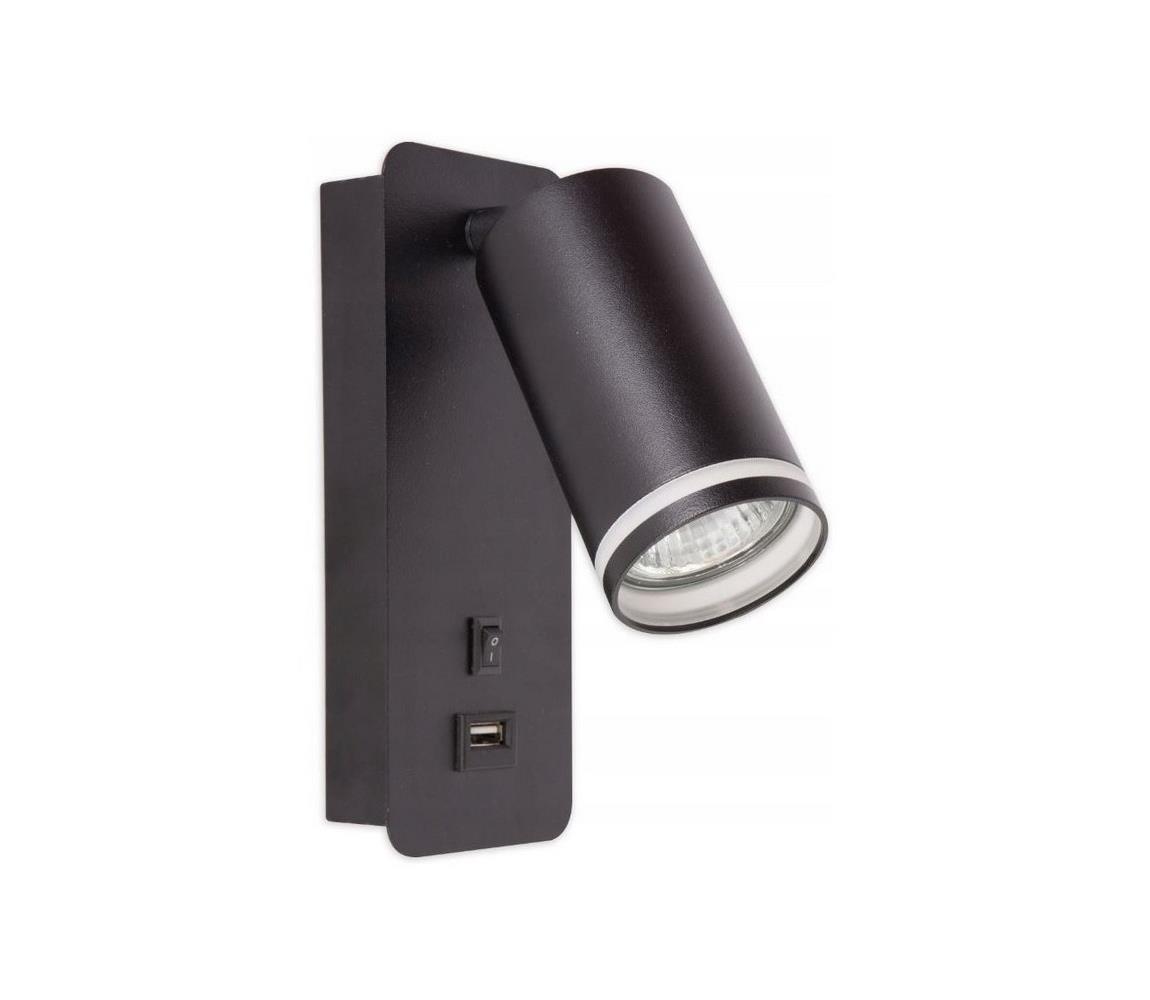 Donoci Nástenné bodové svietidlo s USB nabíjačkou 1xGU10/35W/230V čierna