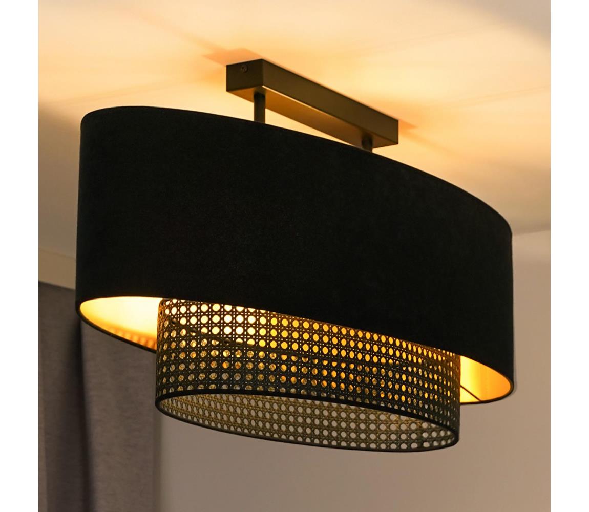 Donoci Prisadený luster DOUBLE OVAL RATTAN 2xE27/15W/230V čierna/ratan 604581