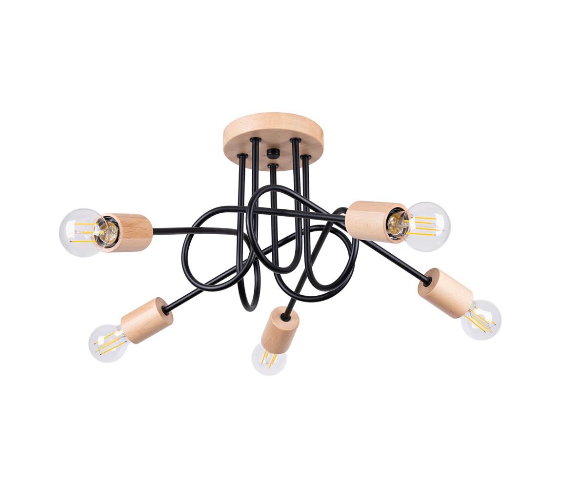 Donoci Prisadený luster EMBER 5xE27/15W/230V čierna/béžová/buk SL.1478