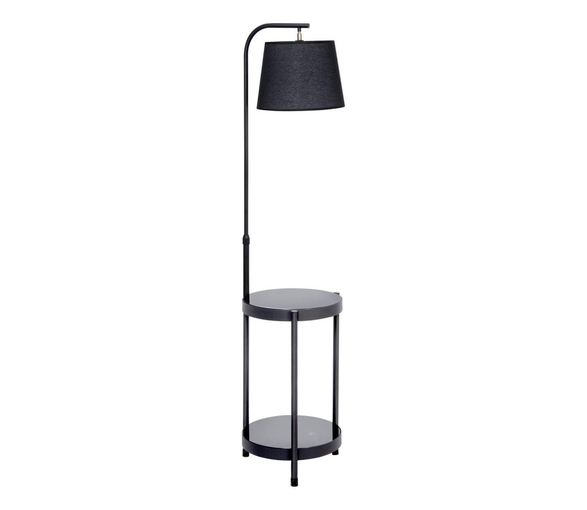 Donoci Stojacia lampa so stolíkom 1xE27/60W/230V USB čierna