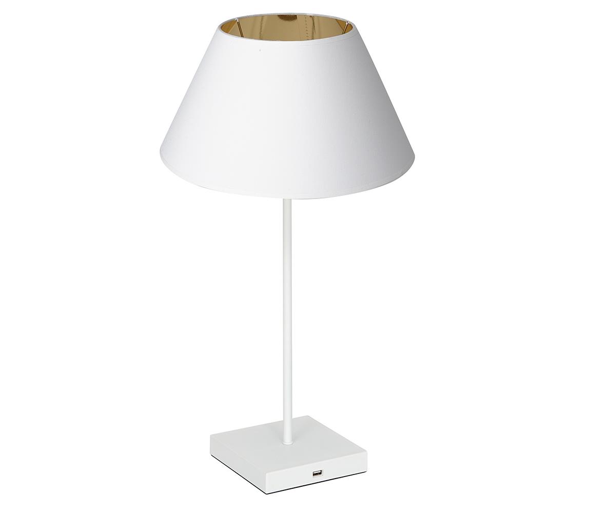 Donoci Stolná lampa s USB konektorom 1xE27/60W/230V biela