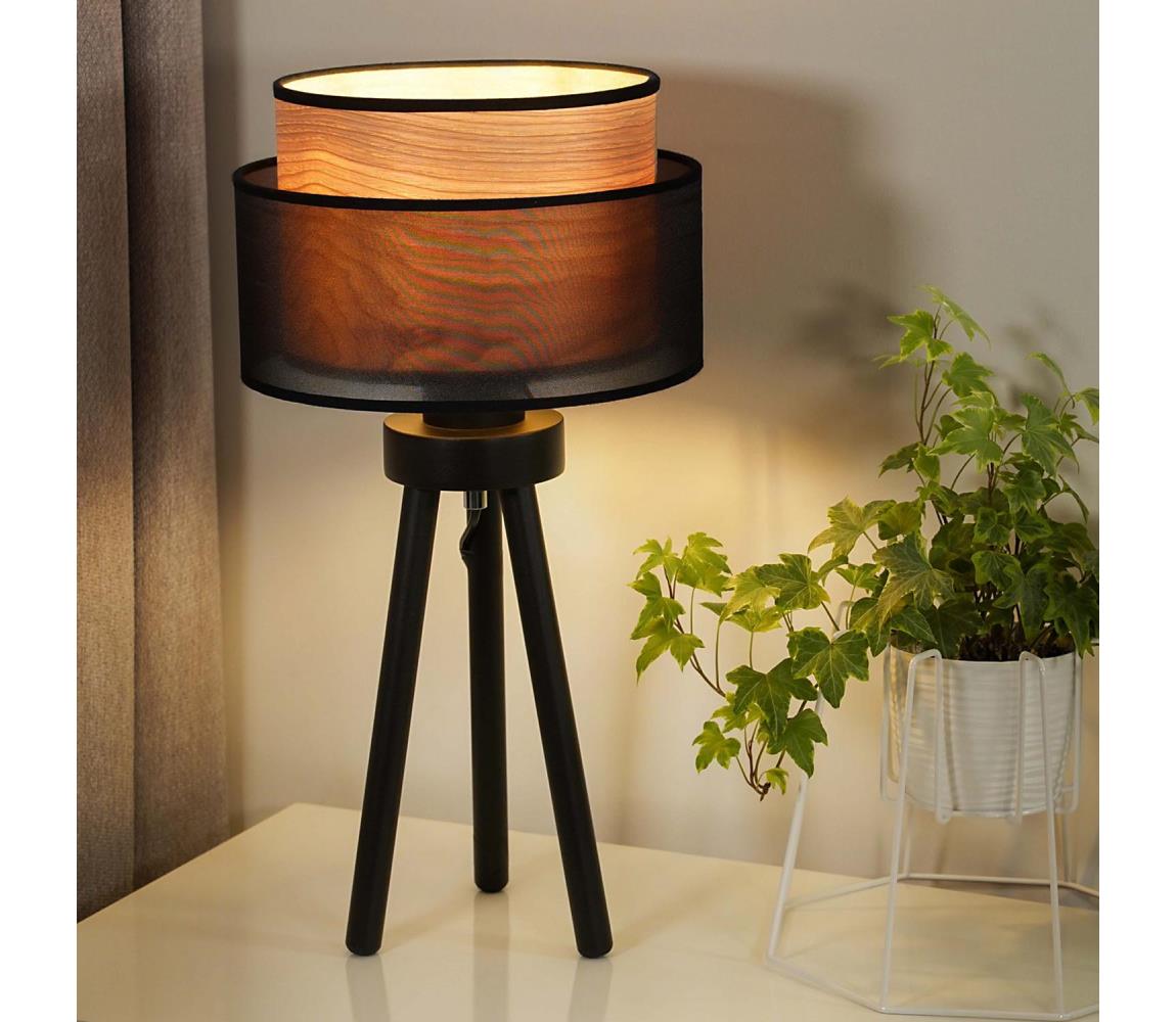 Donoci Stolná lampa WOOD BOHO 1xE27/15W/230V pr. 25 cm čierna/béžová