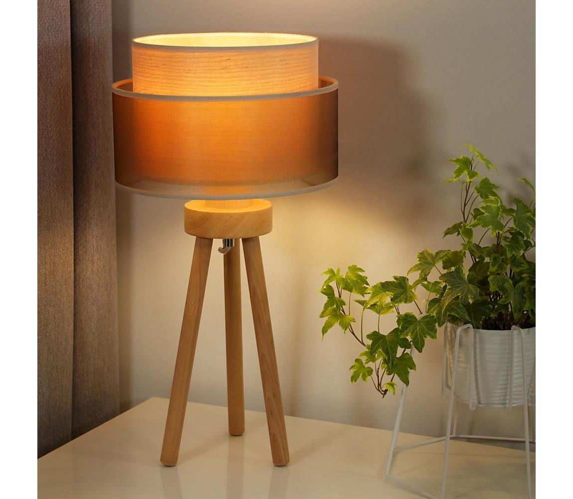 Donoci Stolná lampa WOOD BOHO 1xE27/15W/230V pr. 25 cm medená/hnedá/béžová