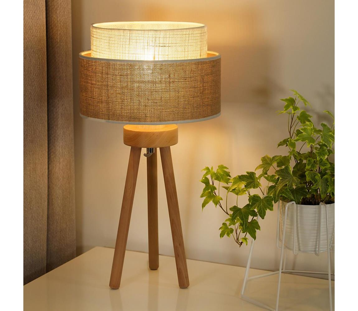 Donoci Stolná lampa YUTE BOHO 1xE27/15W/230V pr. 25 cm hnedá/krémová