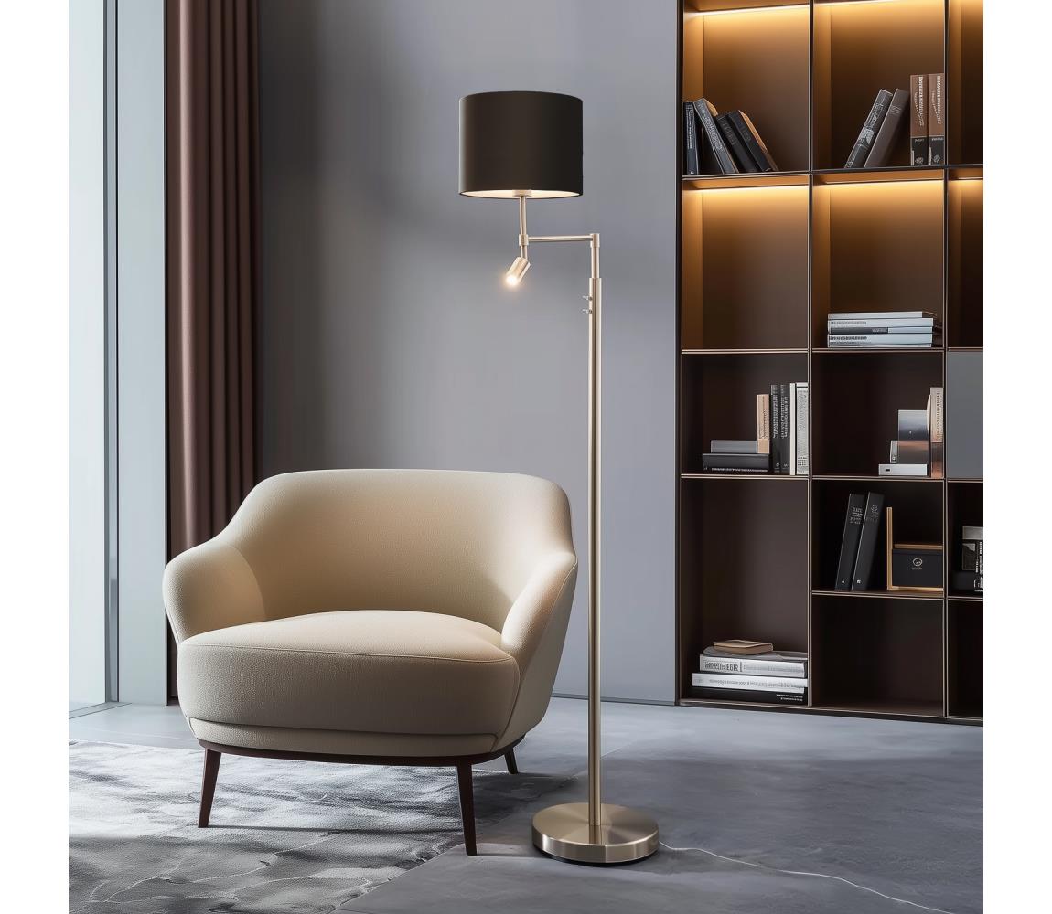 Eglo LED Stojacia lampa TUNJA 1xE27/60W/230V + LED/2,1W pr. 30 cm chróm/hnedá