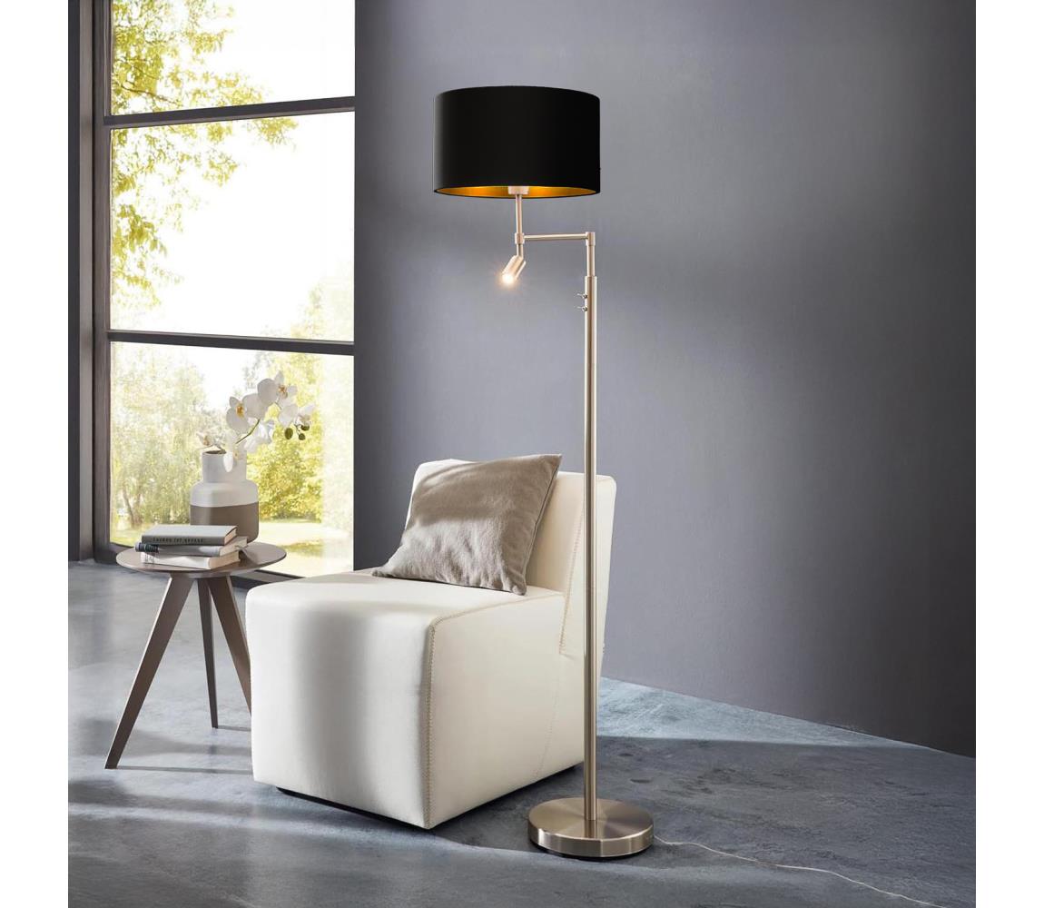 Eglo LED Stojacia lampa TUNJA 1xE27/60W/230V + LED/2,1W pr. 38 cm chróm/čierna