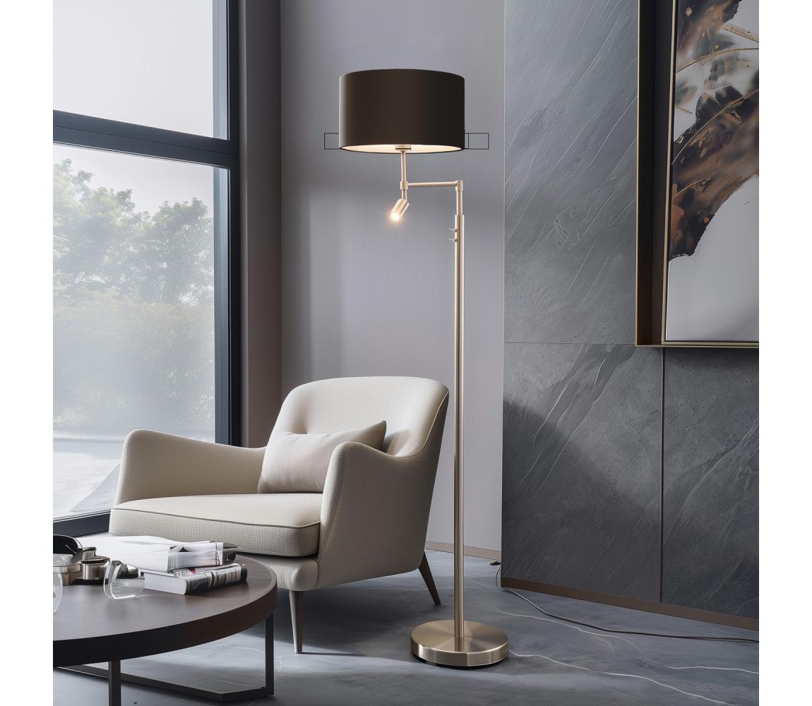 Eglo LED Stojacia lampa TUNJA 1xE27/60W/230V + LED/2,1W pr. 38 cm chróm/hnedá