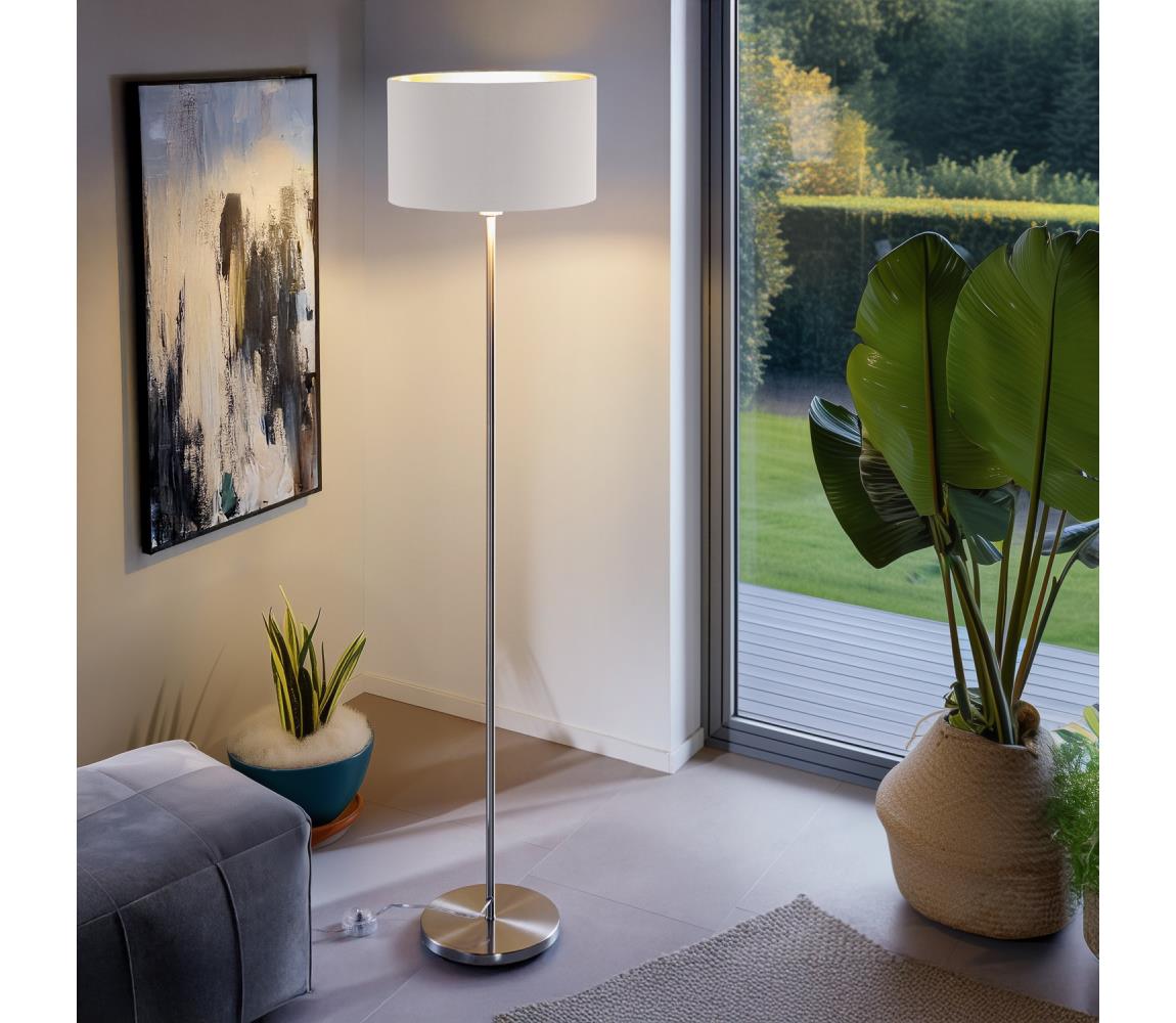 Eglo LED  Stojacia lampa TUNJA 1xE27/60W/230V matný chróm/biela