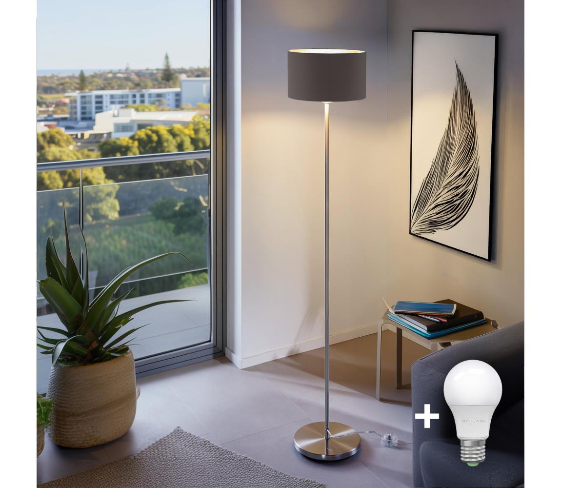 Eglo LED  Stojacia lampa TUNJA 1xE27/60W/230V matný chróm/hnedá 1xEG32513+1xEG32491