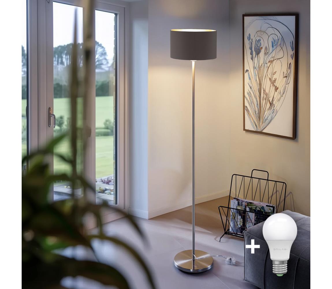 Eglo LED  Stojacia lampa TUNJA 1xE27/60W/230V matný chróm/taupe 1xEG32513+1xEG32488