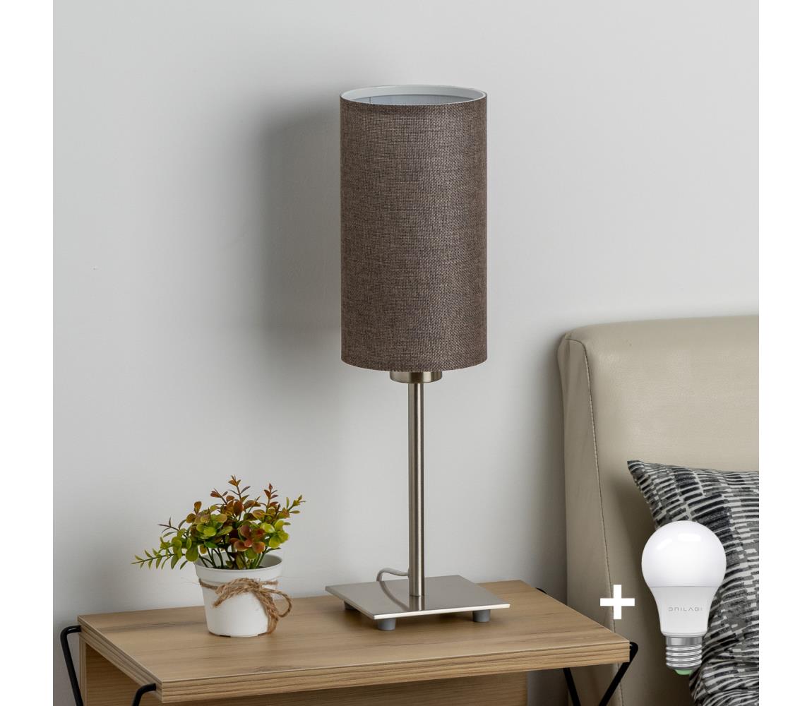 Eglo LED  Stolná lampa TUNJA 1xE27/60W/230V 26,5 cm matný chróm/hnedá 1xEG32509+1xEG32502