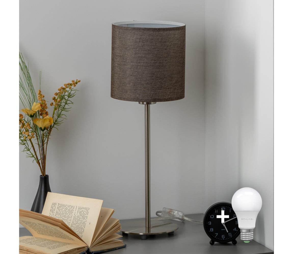 Eglo LED  Stolná lampa TUNJA 1xE27/60W/230V 38,5 cm matný chróm/hnedá 1xEG32512+1xEG32496