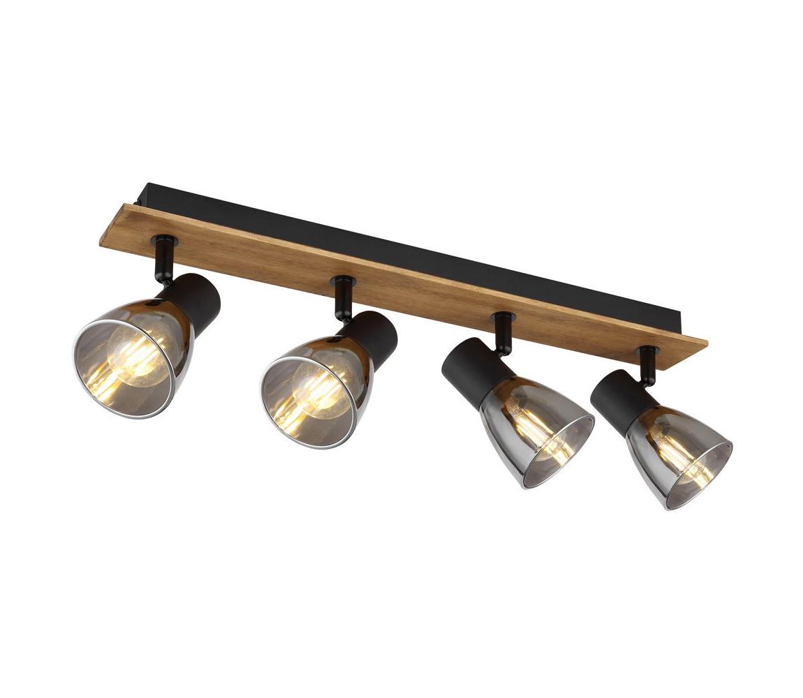 Globo 4W - Bodové svietidlo CLAUDE 4xE14/40W/230V čierna/drevo