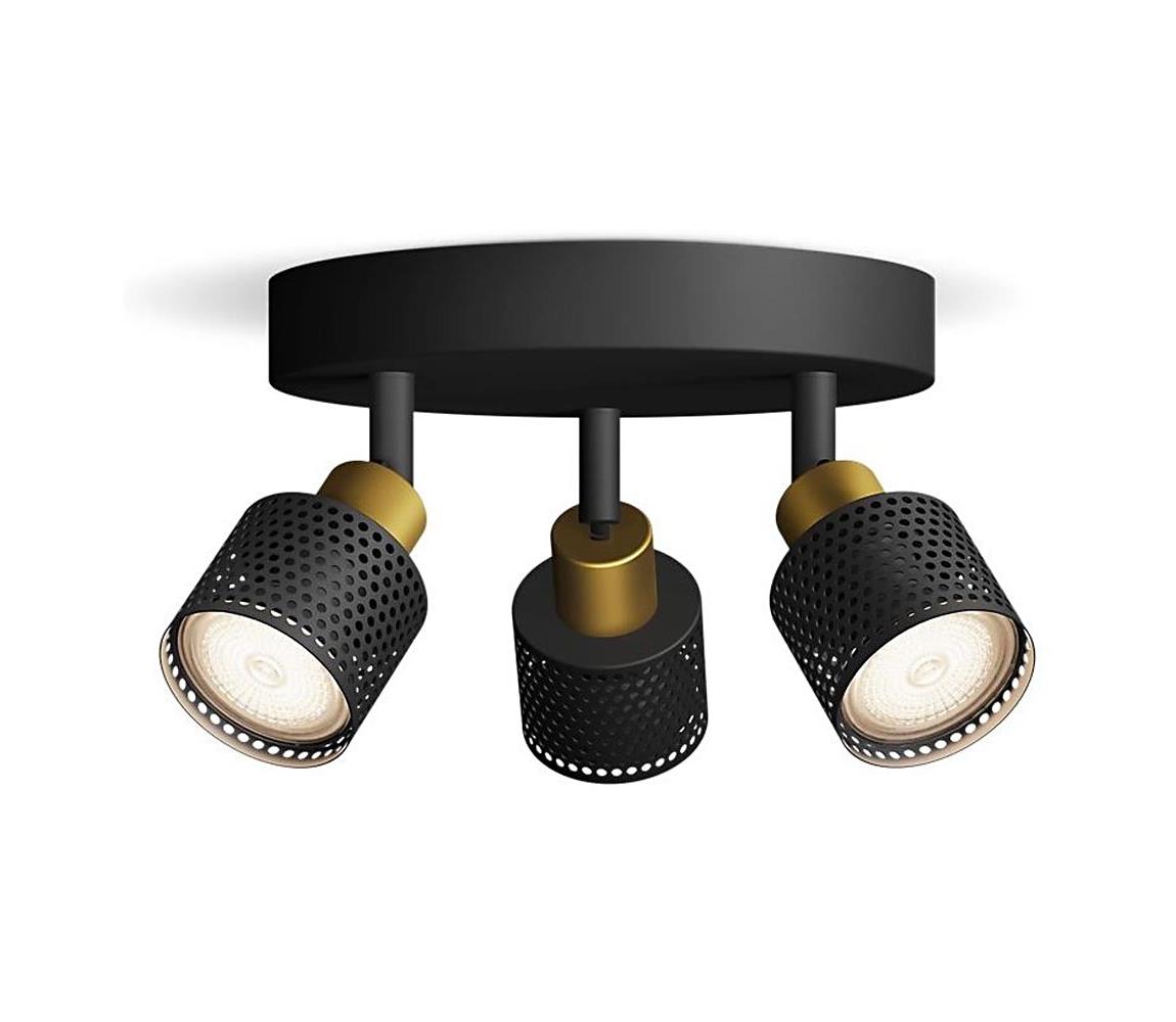 Philips Bodové svietidlo NIALL 3xGU10/5W/230V čierna/mosadz 8720169300156
