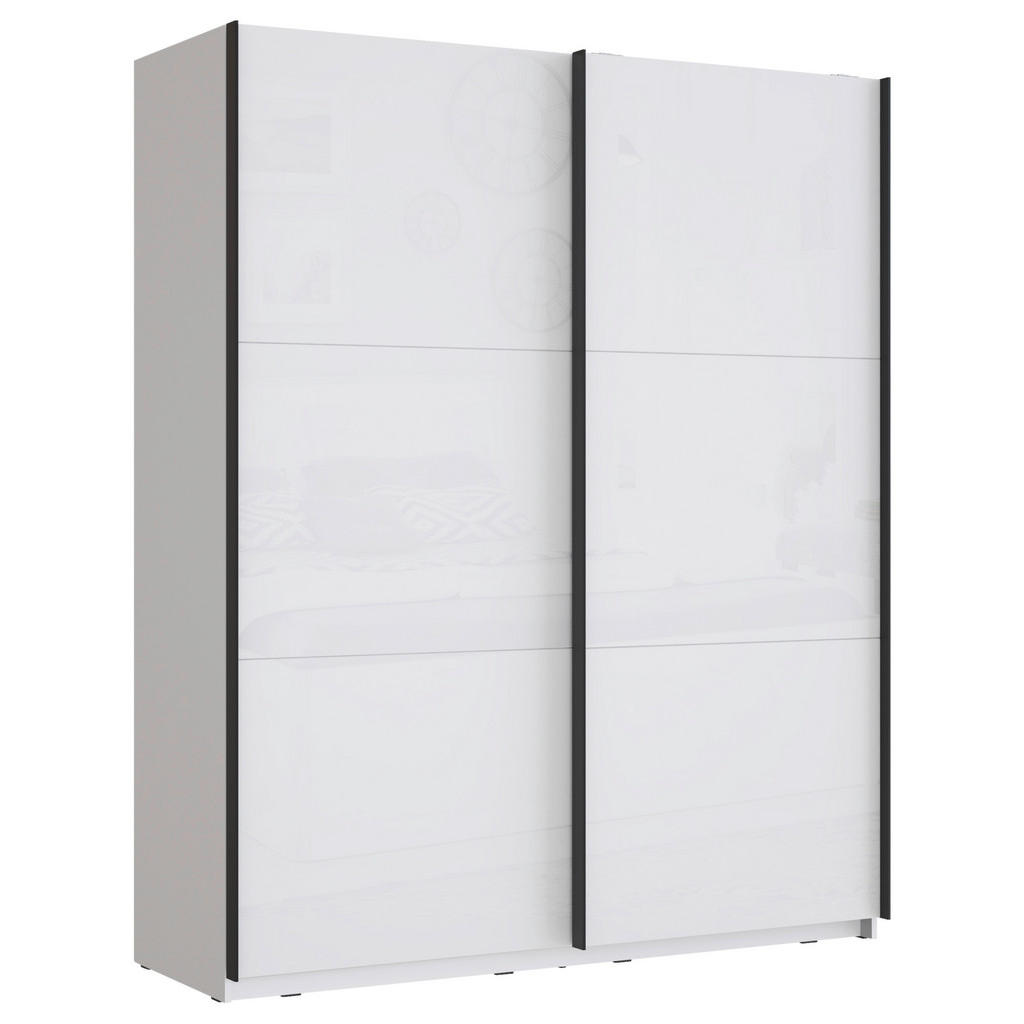 home24 SKRIŇA S POS. DVER. – HOR.VED, biela, biela s vysokým leskom, 170,3/209,7/61,2 cm