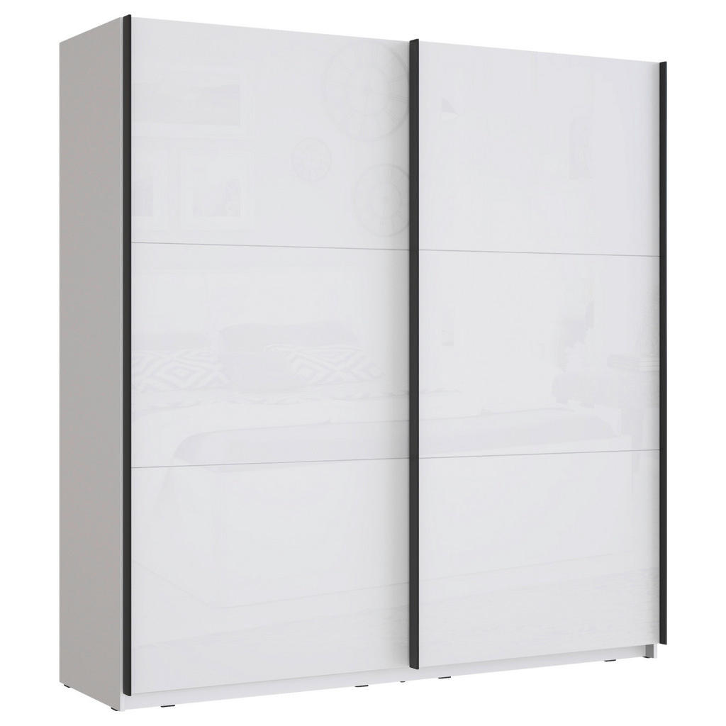 home24 SKRIŇA S POS. DVER. – HOR.VED, biela, biela s vysokým leskom, 200,1/209,7/61,2 cm