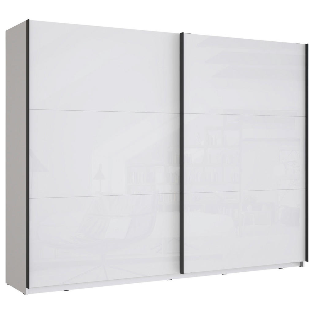 home24 SKRIŇA S POS. DVER. – HOR.VED, biela, biela s vysokým leskom, 269,9/209,7/61,2 cm